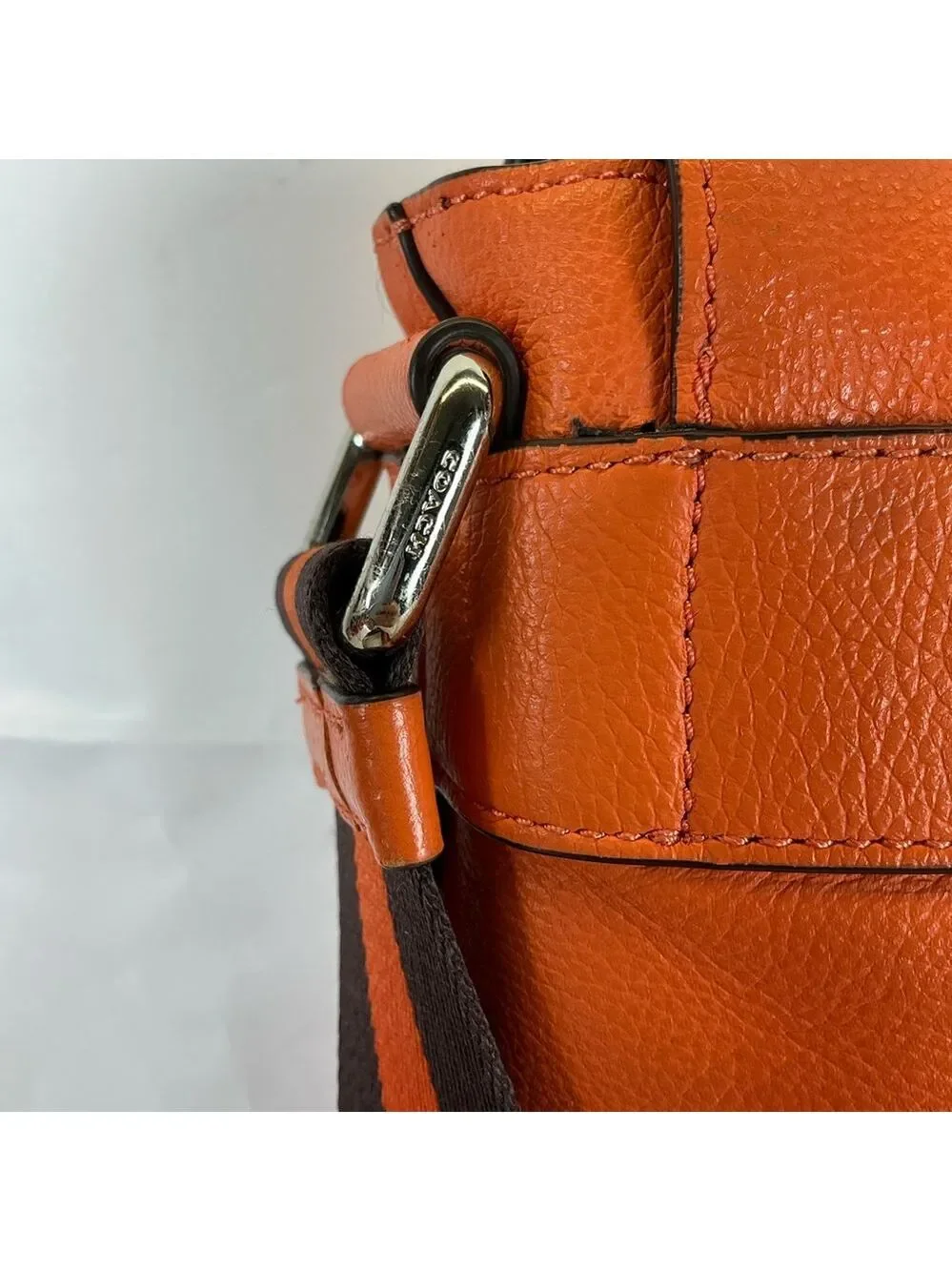 Coach Unisex Charles Messenger‎ Vibrant Orange Brown Leather Crossbody Bag